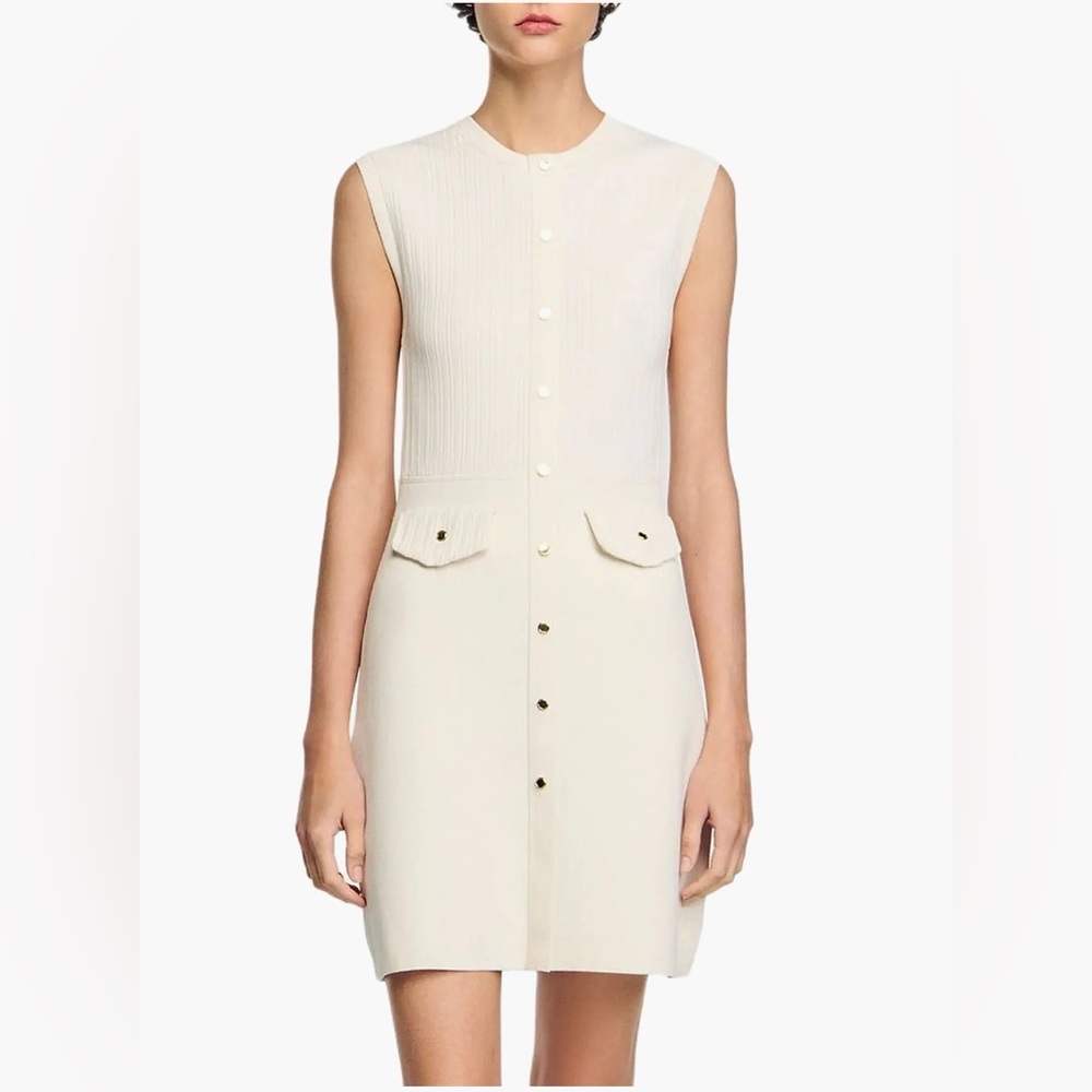 SANDRO Rib Knit Mini Dress -White (Size 42)